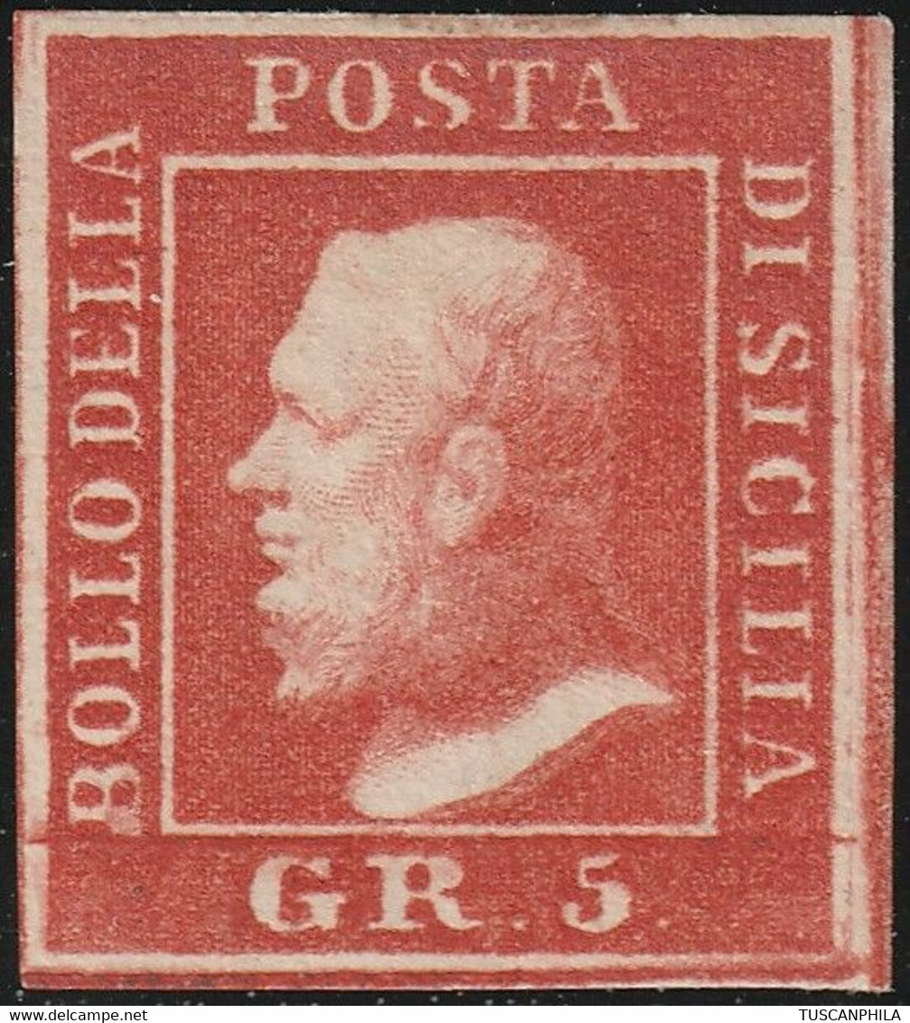 5 Gr. II^ Tav. Pos.40 Sass 11a MLH* F.AD, Cert. Giulio Bolaffi Lusso - Sicilia