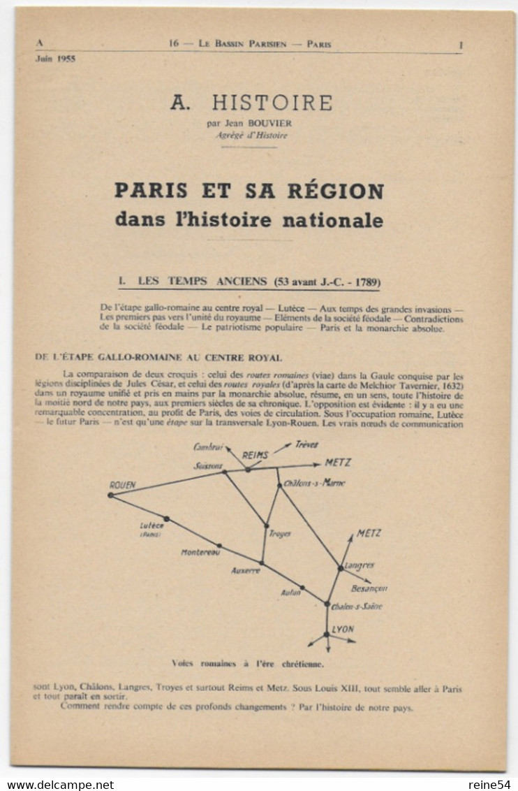 EDSCO DOCUMENTS- - LE BASSIN PARISIEN -PARIS -n° 7 De Mai 1955 -Pochette N°16 Support Enseignants-Les Editions Scolaires - Fiches Didactiques
