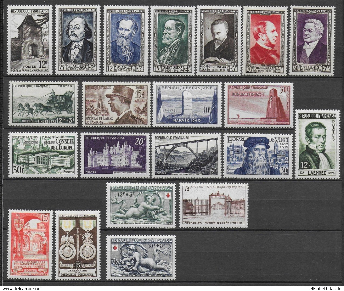 FRANCE - 1952 - ANNEE COMPLETE ** MNH - 21 TIMBRES - COTE = 114 EUR. - 1950-1959