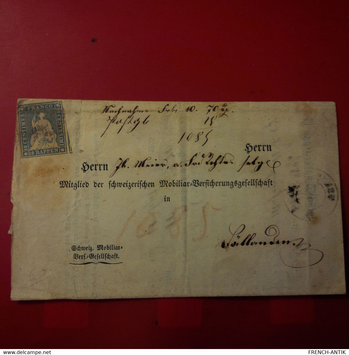 LETTRE ZURICH 1855 TIMBRE 10 CENTIMES - Postmark Collection