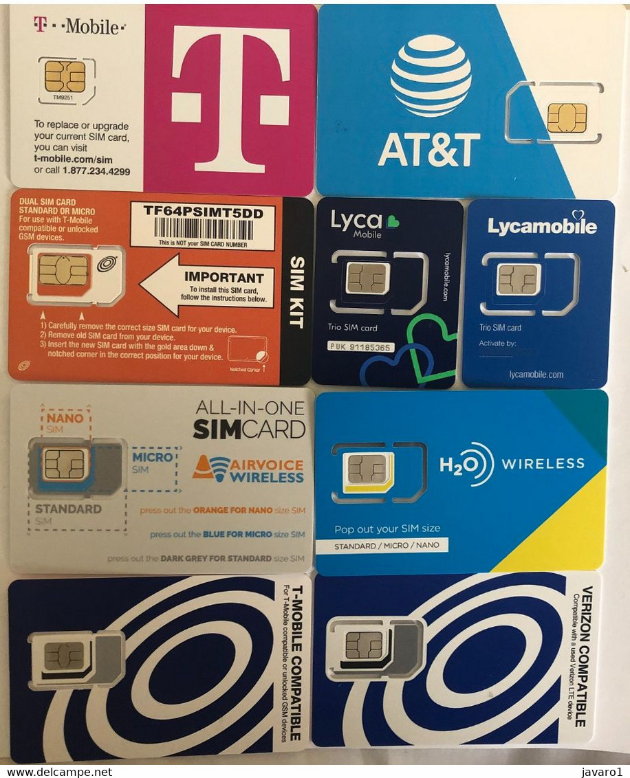 USA : GSM  SIM CARD  : 9 Cards  A Pictured (see Description)   MINT ( LOT Q ) - [2] Chip Cards