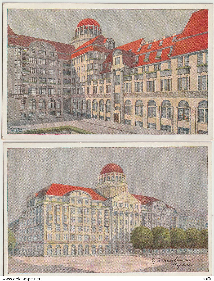 Lot Mit 2 Kunst-Ansichtskarten Leipzig, Verband Deutscher Handlungsgehilfen, Geschäftshaus Zeitzer Straße Um 1918 - Leipzig