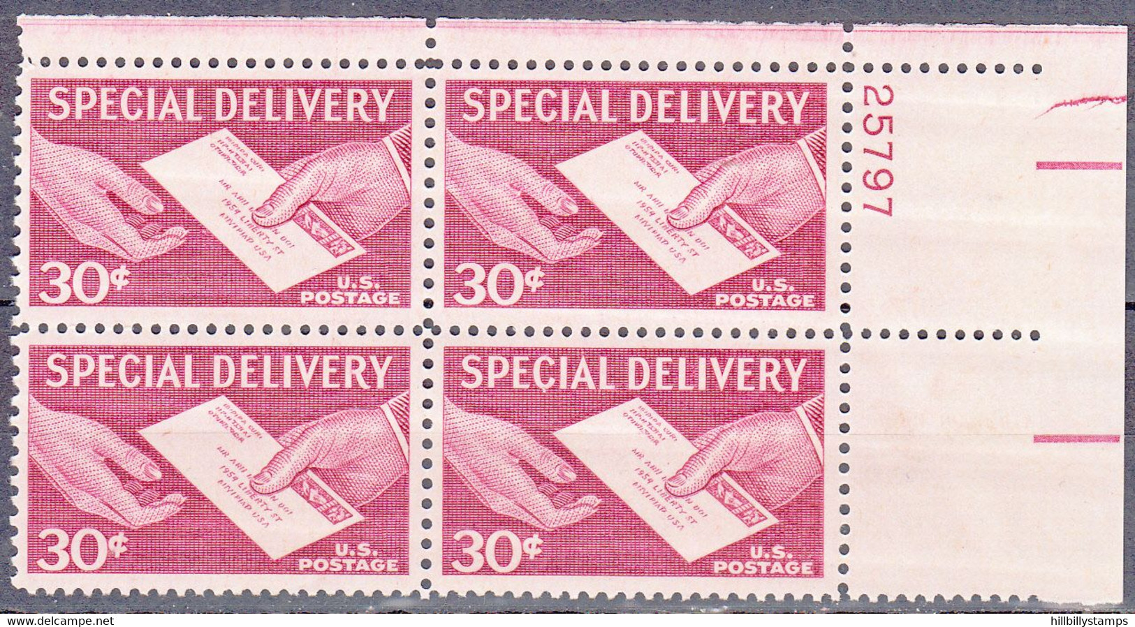 UNITED STATES    SCOTT NO E21   MNH   YEAR  1957  PLATE NUMBER BLOCK - Special Delivery, Registration & Certified