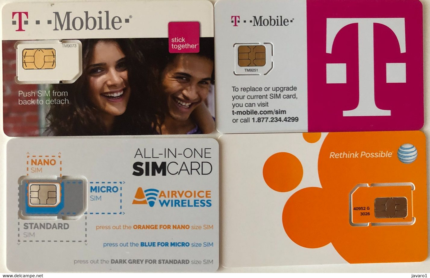 USA : GSM  SIM CARD  : 4 Cards  A Pictured (see Description)   MINT ( LOT L ) - Schede A Pulce