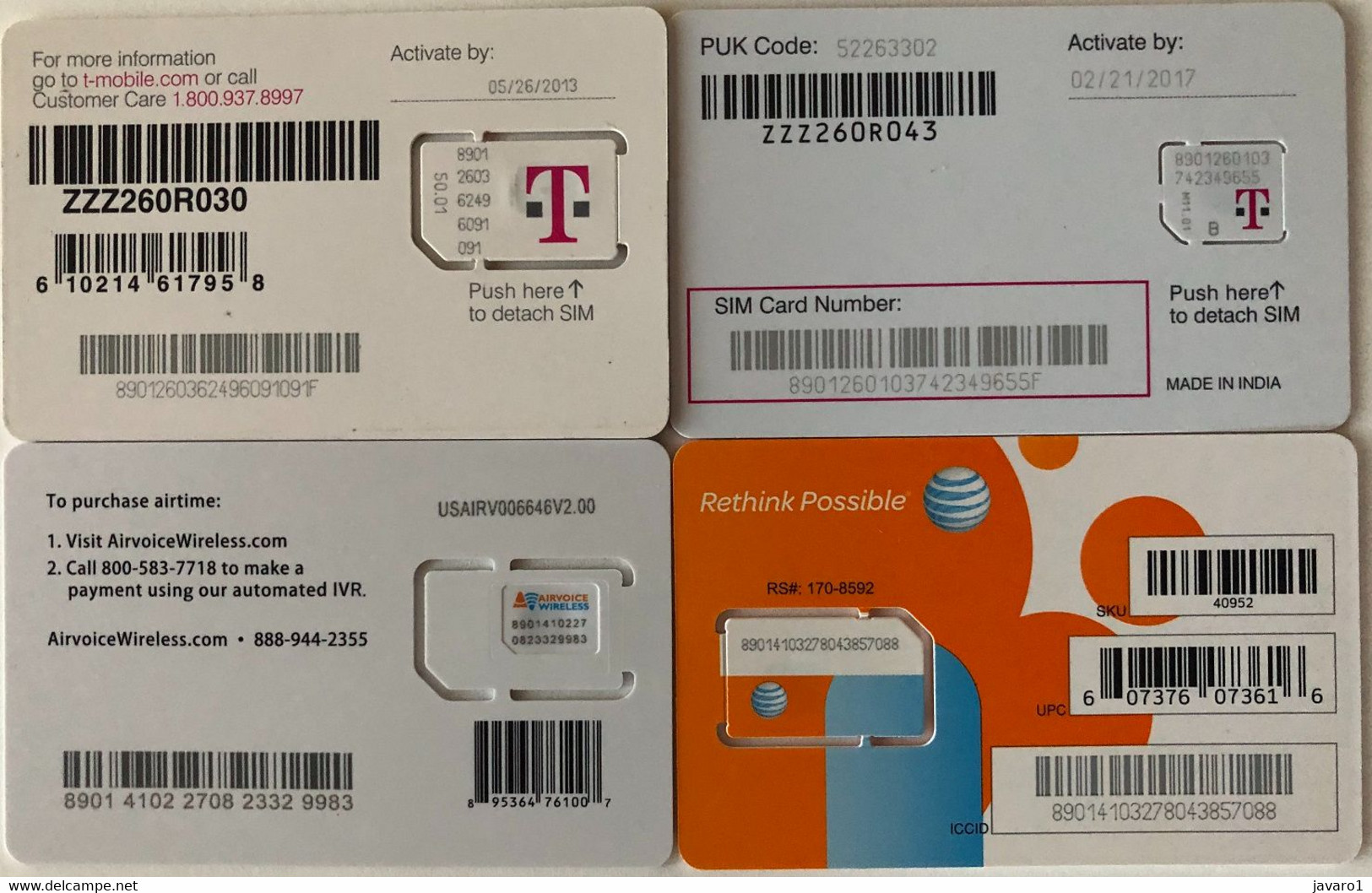 USA : GSM  SIM CARD  : 4 Cards  A Pictured (see Description)   MINT ( LOT L ) - Cartes à Puce