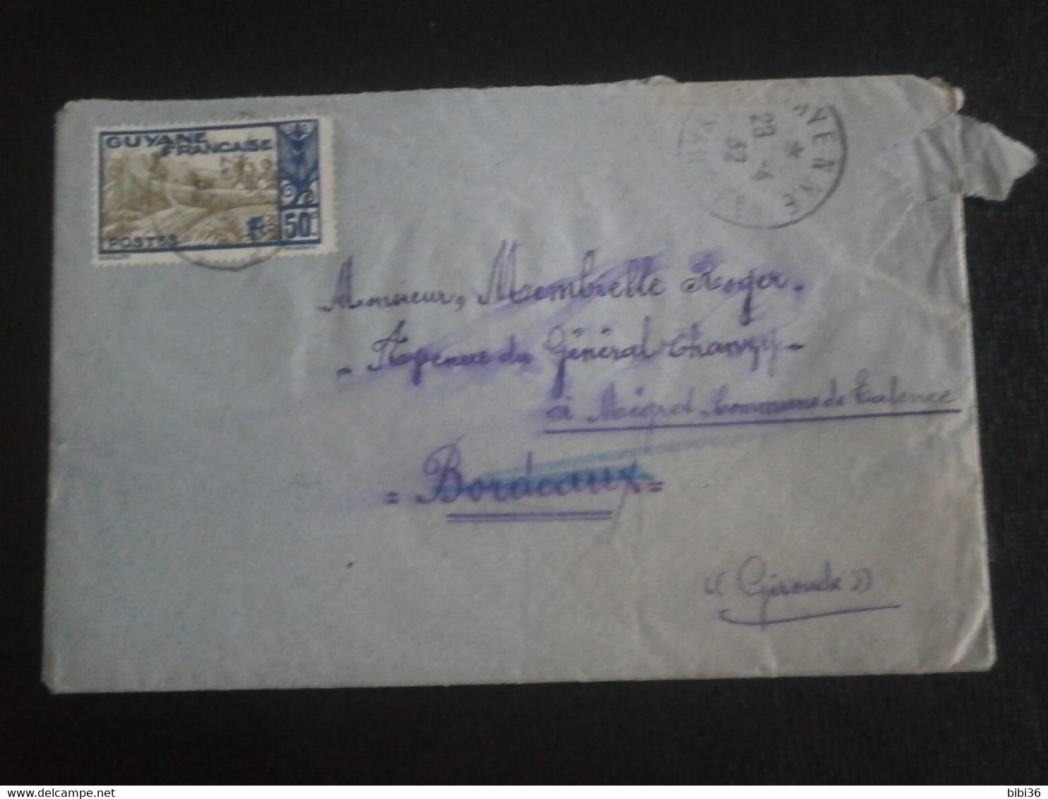 GUYANE GUYANA LETTRE COURRIER 120 ENVELOPPE CAYENNE COLONIE FRANCAISE FRENCH COLONY BORDEAUX GIRONDE - Lettres & Documents