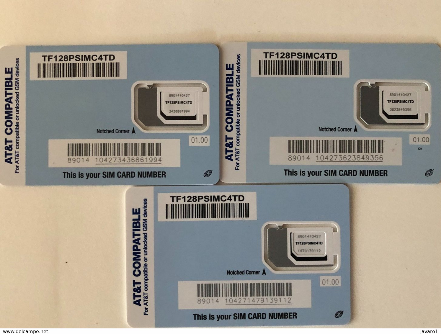 USA : GSM  SIM CARD  : 3 DIFFERENT AT&T Cards  A Pictured (see Description)   MINT ( LOT H ) - Schede A Pulce