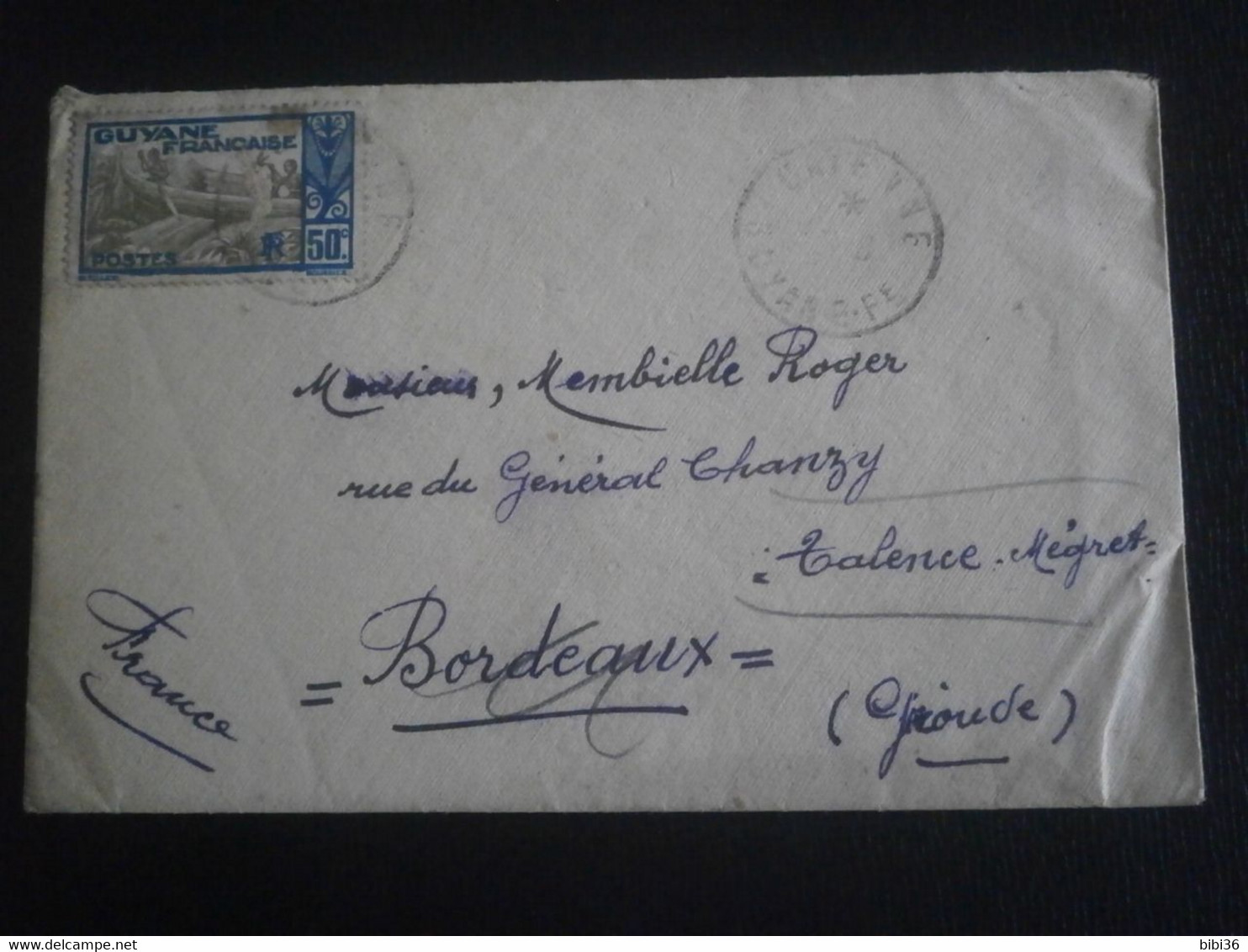 GUYANE GUYANA LETTRE COURRIER 120 ENVELOPPE CAYENNE COLONIE FRANCAISE FRENCH COLONY BORDEAUX GIRONDE SCEAU CIRE - Lettres & Documents