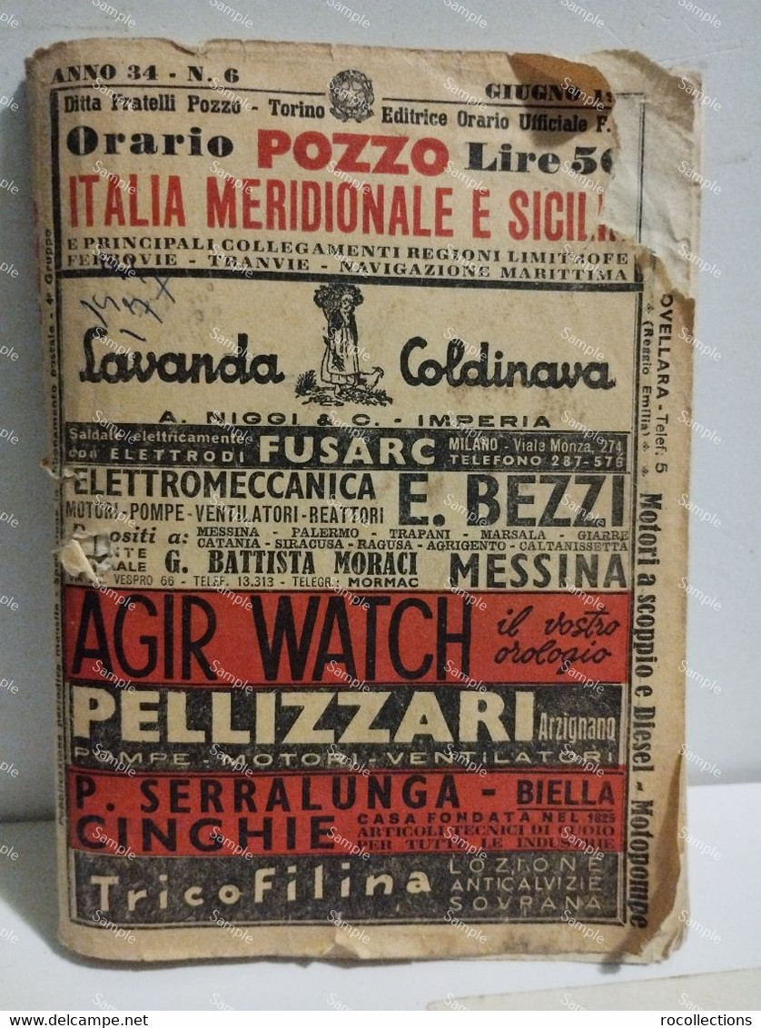 Orario POZZO Italia Meridionale Sicilia Primi Anni 50 - Europe