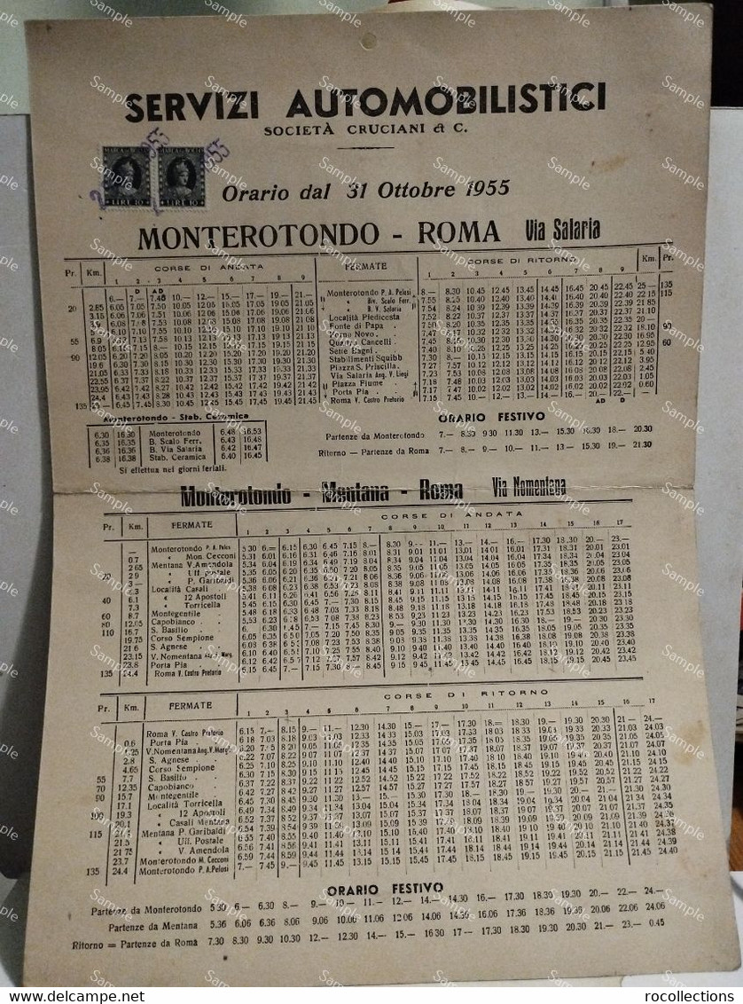 Orari 31 Ottobre 1955 Timetable Servizi Automobilistici CRUCIANI Linea MONTEROTONDO - ROMA - Europe