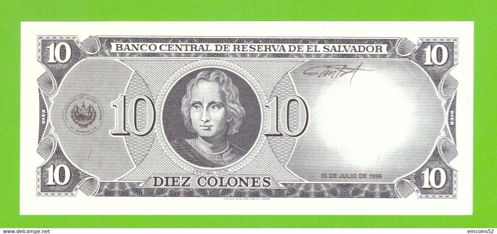 EL SALVADOR 10 COLONES 1996  P-144a UNC - Salvador