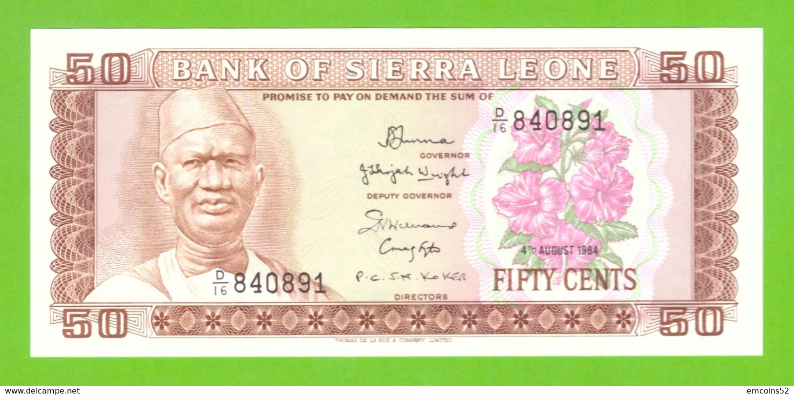 SIERRA LEONE 50 CENTS 1984  P-4e UNC - Sierra Leone