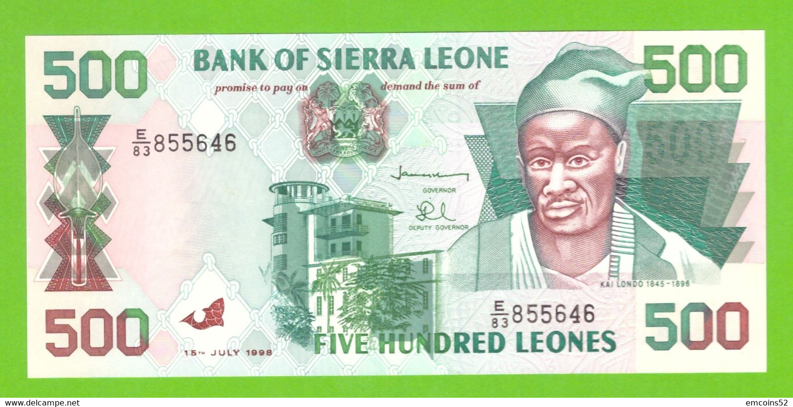 SIERRA LEONE 500 LEONES 1998  P-23b UNC - Sierra Leone