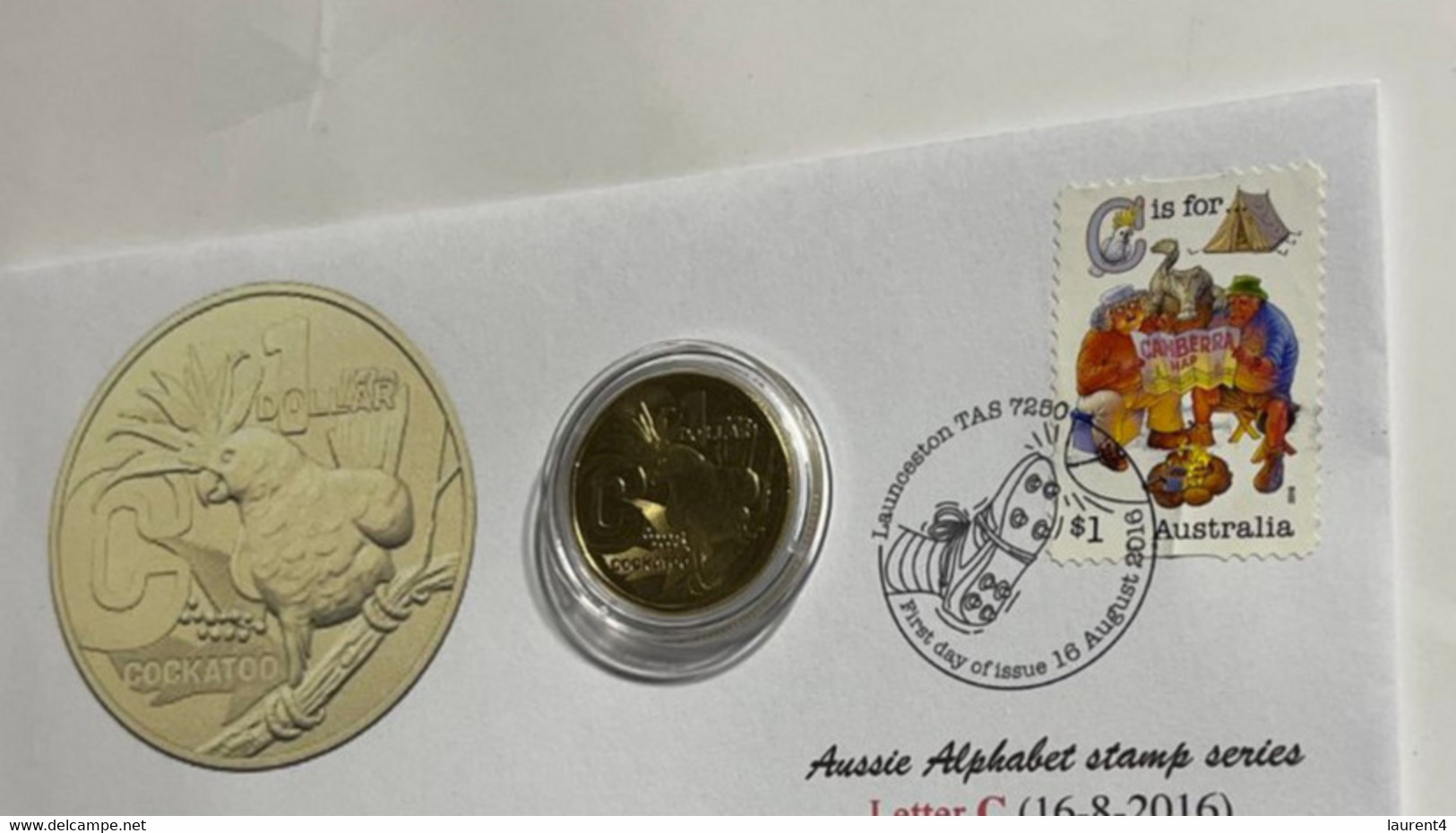 (1 M 1) Australia 2022 Letter C $ 1.00 Coin (Aussie) + Alphabet Letter C (2016) - Cover With Stamp & Coin - Dollar