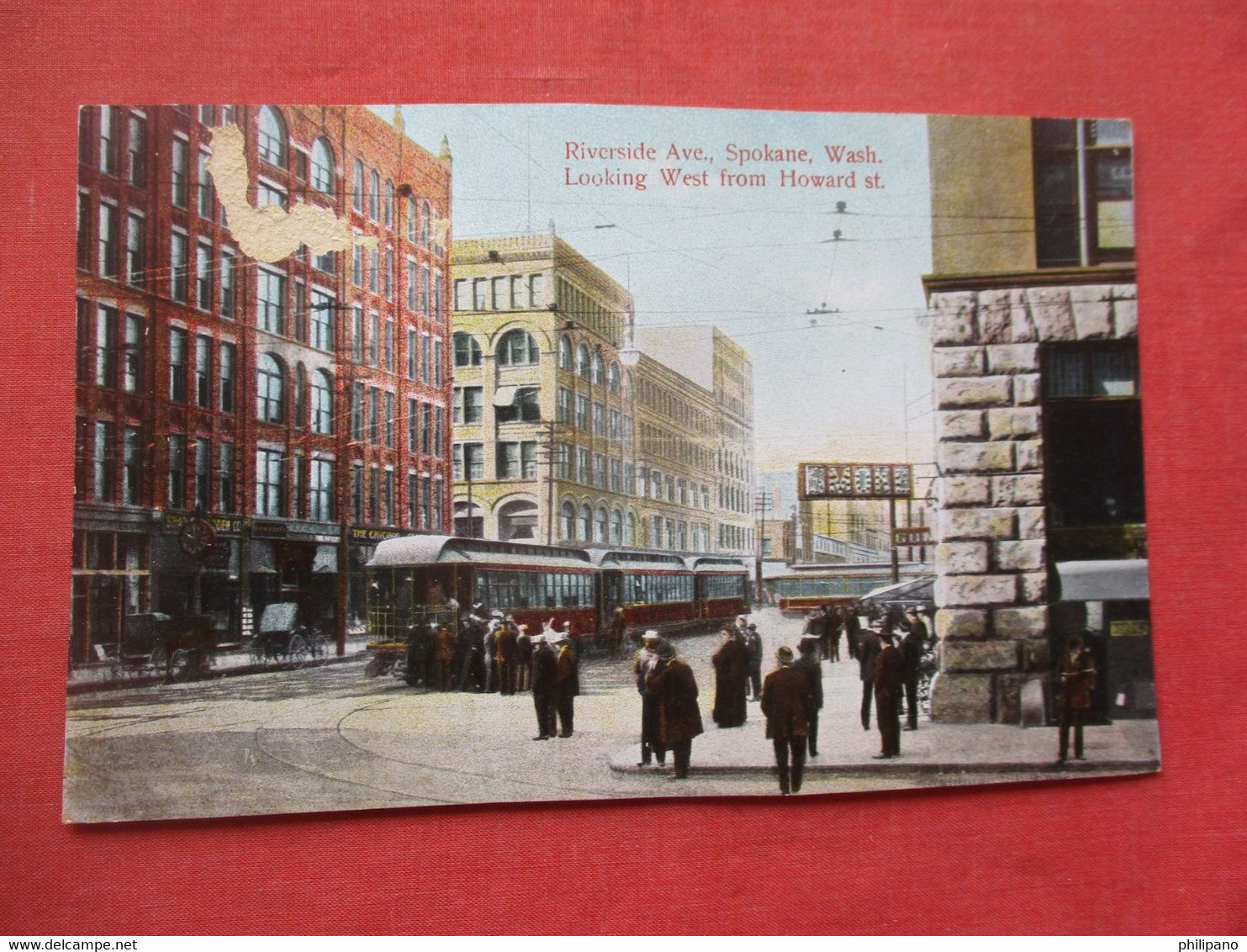 As Is Paper Rub Left Side-- Trolleys  On Riverside Ave.    Spokane  Washington > Spokane      Ref 5828 - Spokane