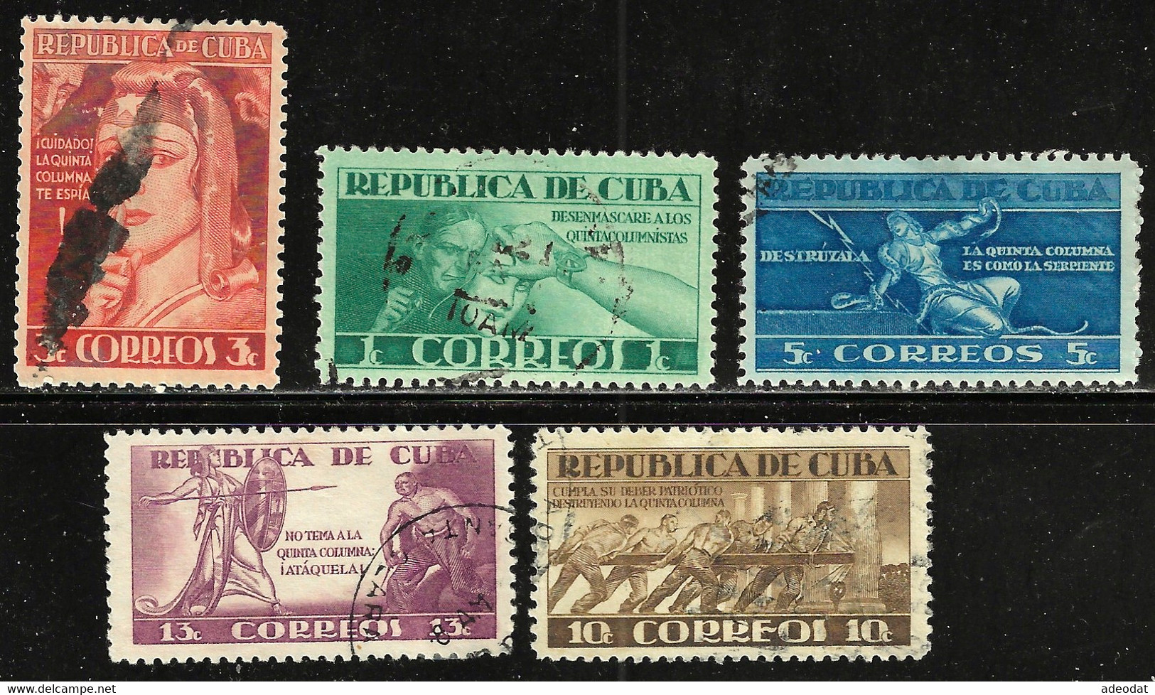 CUBA  1943 SCOTT 375-379 USED $1.15 - Oblitérés