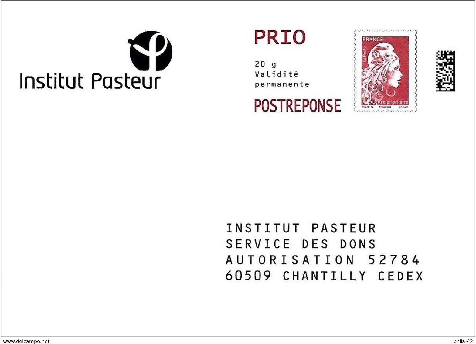 France 2018 - PAP - Mi 7075 Ay - YT 5253 ( Marianne L'Engagée - Institut Pasteur ) Mention Phil@poste - PAP: Antwort