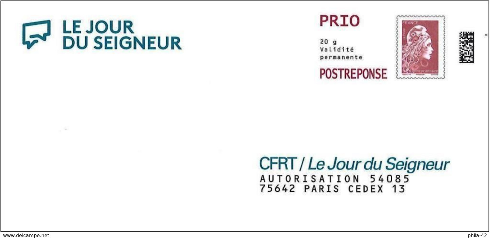 France 2018 - PAP - Mi 7075 Ay - YT 5253 ( Marianne L'Engagée - Jour Du Seigneur ) Mention Phil@poste - Prêts-à-poster:reply