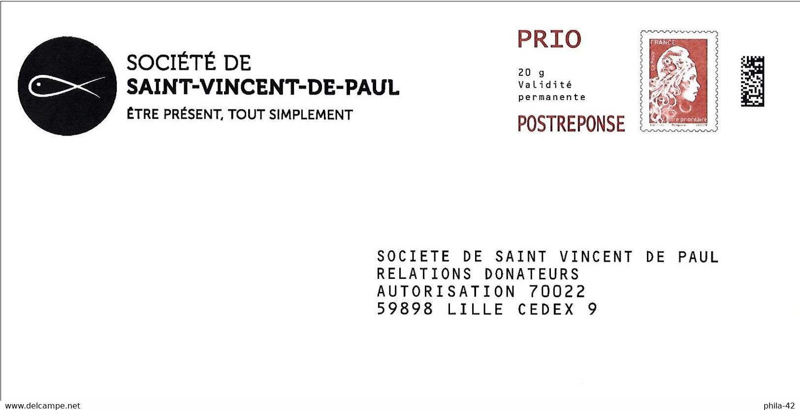 France 2018 - PAP - Mi 7075 Ay - YT 5253A ( Marianne L'Engagée - St-Vincent-de-Paul ) Mention Philaposte - PAP : Risposta