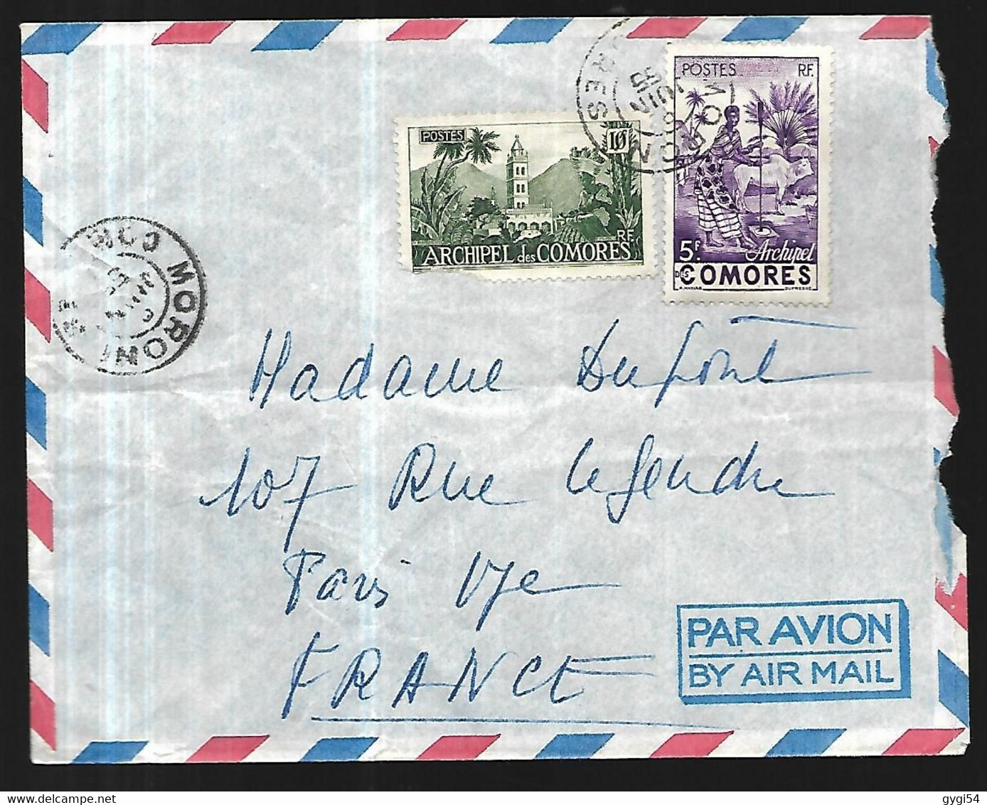 Comores Lettre Du 09 Juin  1955 De Moroni Pour Paris - Lettres & Documents