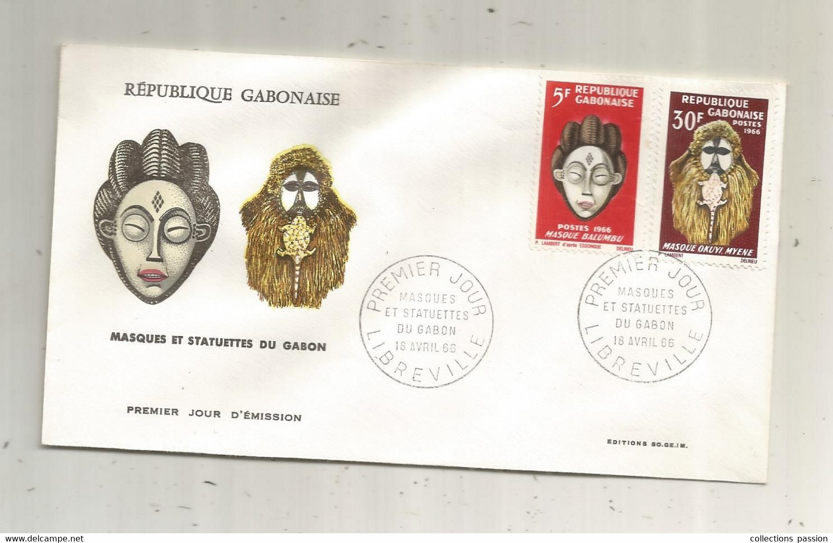 FDC, Premier Jour, GABON , Lettre, 1966, LIBREVILLE, Masques Et Statuettes Du GABON - Gabón (1960-...)