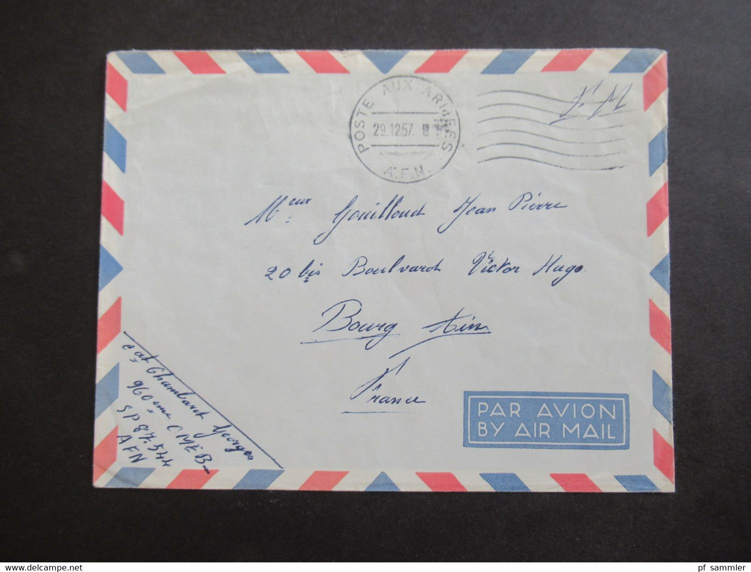 Frankreich 1957 Militärpost FM Absender: AFN CMEB Stempel Poste Aux Armees / Air Mail - Militärstempel Ab 1900 (ausser Kriegszeiten)