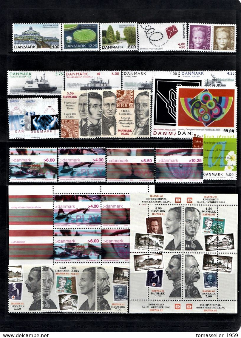 DENMARK -2001 Full Year Set-10 Issues. (stamps+m/sh.).MNH - Full Years