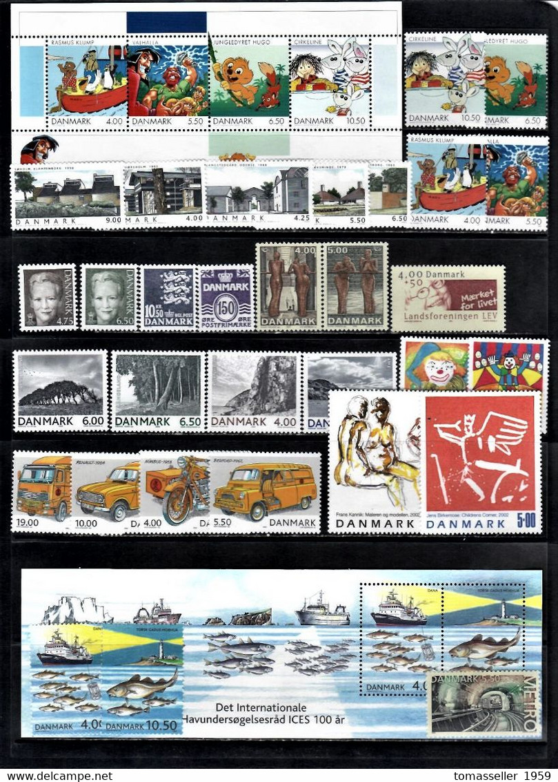 DENMARK -2002 Full Year Set-13 Issues. (stamps+m/sh.).MNH - Full Years