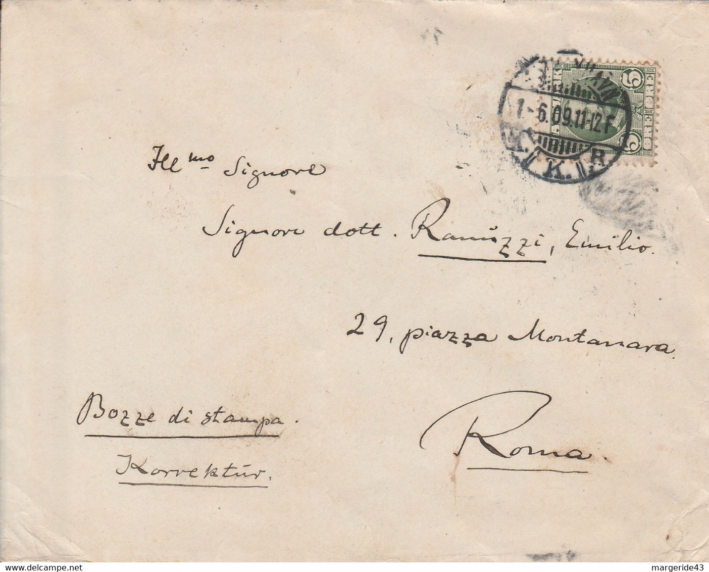 DANEMARK SEUL SUR LETTRE POUR L'ITALIE 1909 - Covers & Documents