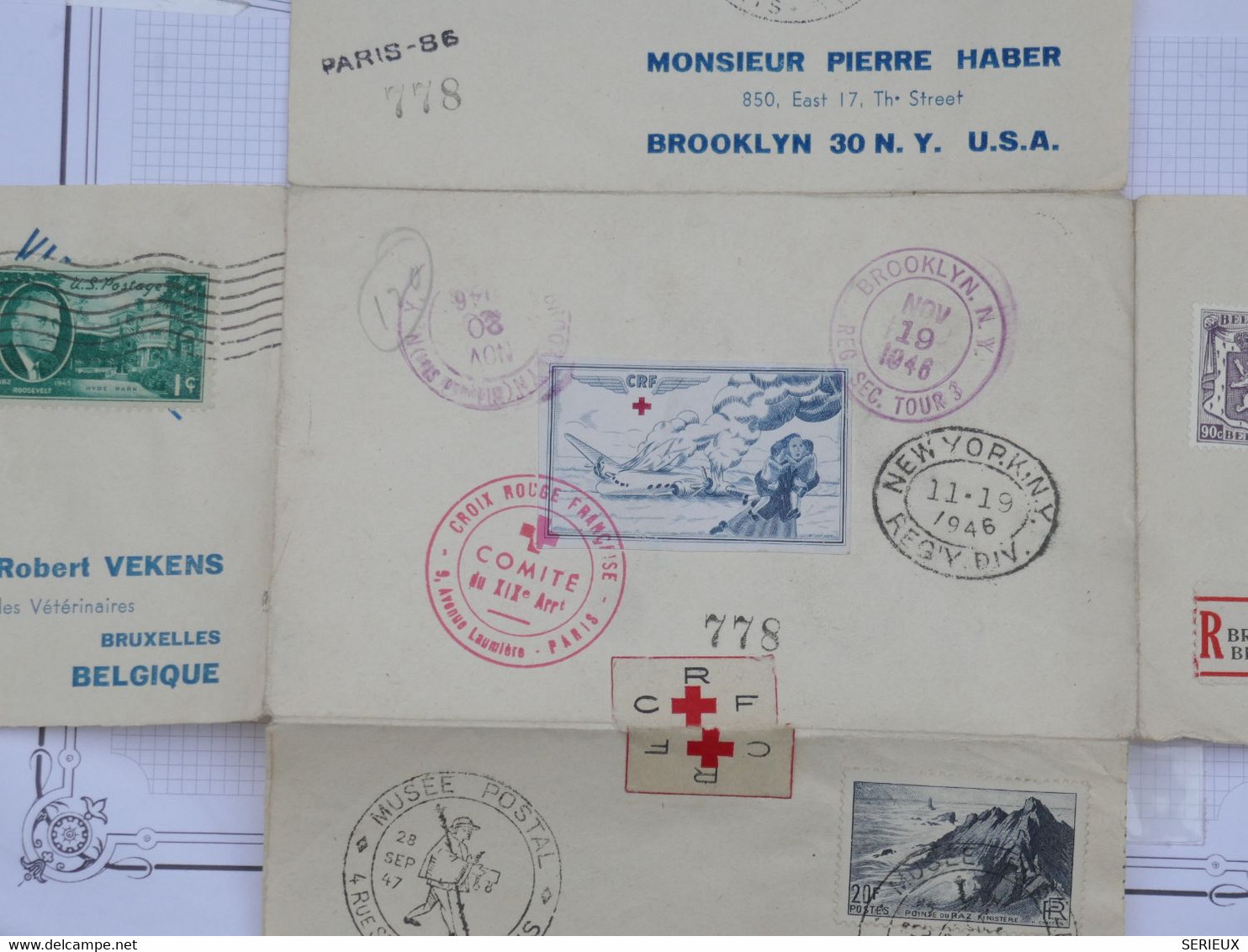 BH10 FRANCE USA BELG.  BELLE LETTRE COMPOSEE RRR  1947  CROIX ROUGE +PAR AVION +++AFFRANCH. PLAISANT - Croix Rouge