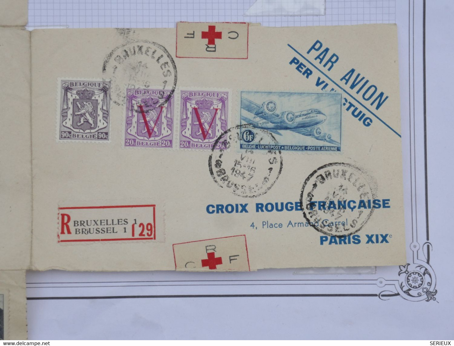 BH10 FRANCE USA BELG.  BELLE LETTRE COMPOSEE RRR  1947  CROIX ROUGE +PAR AVION +++AFFRANCH. PLAISANT - Croix Rouge