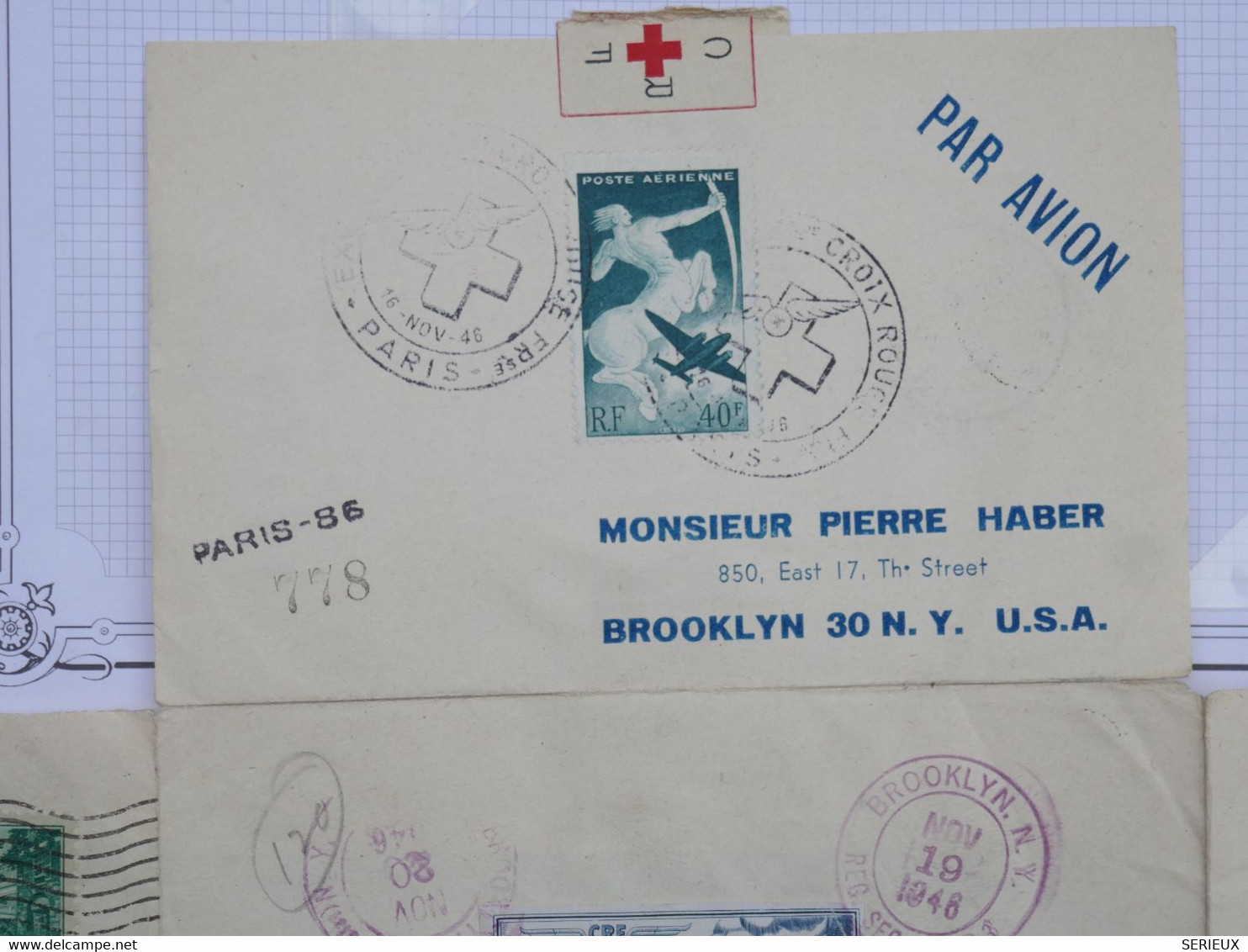 BH10 FRANCE USA BELG.  BELLE LETTRE COMPOSEE RRR  1947  CROIX ROUGE +PAR AVION +++AFFRANCH. PLAISANT - Croix Rouge