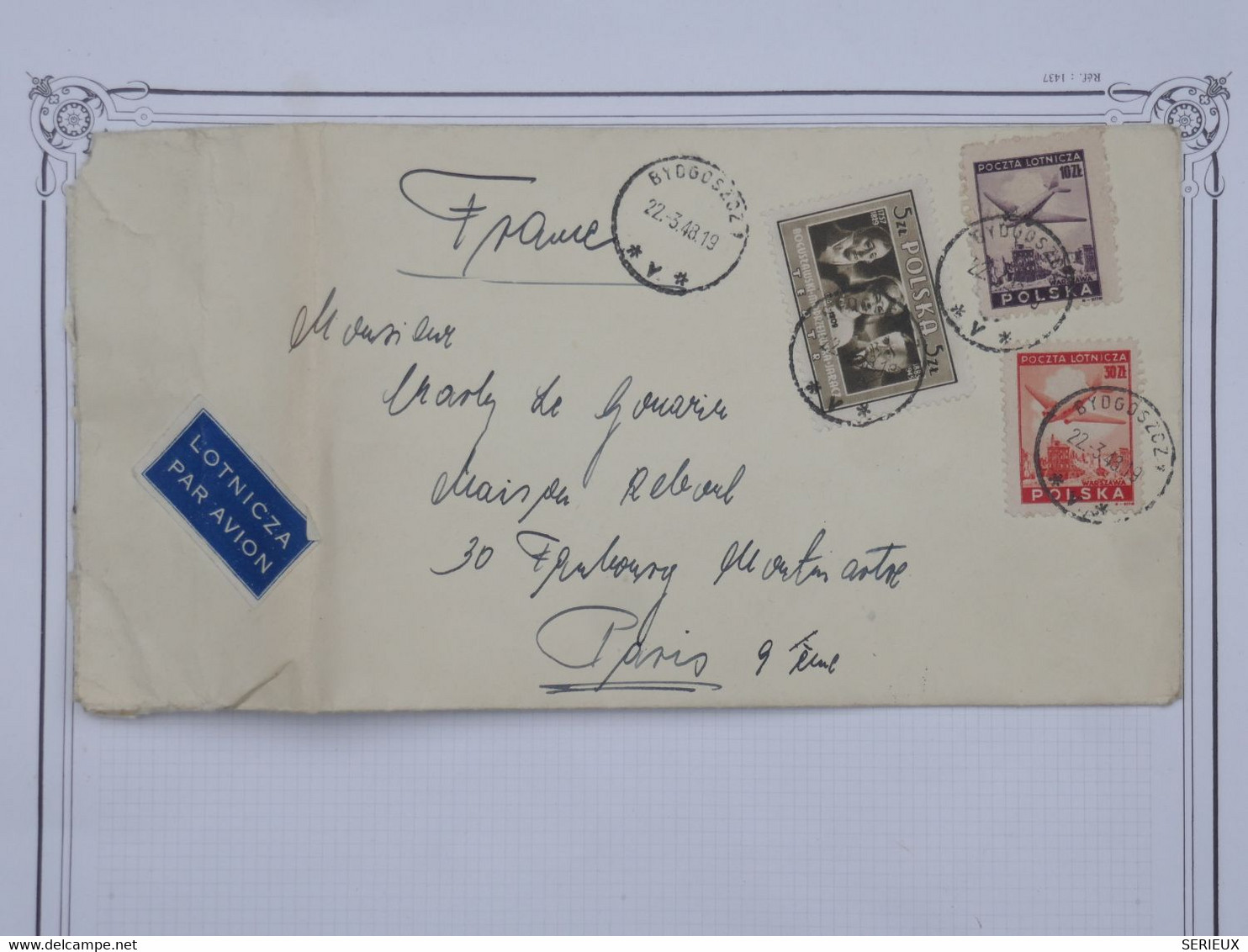 BH10 POLOGNE  BELLE LETTRE 1948 PAR AVION  POLSKA   A  PARIS  FRANCE ++ +AFFRANCH. INTERESSANT - Avions