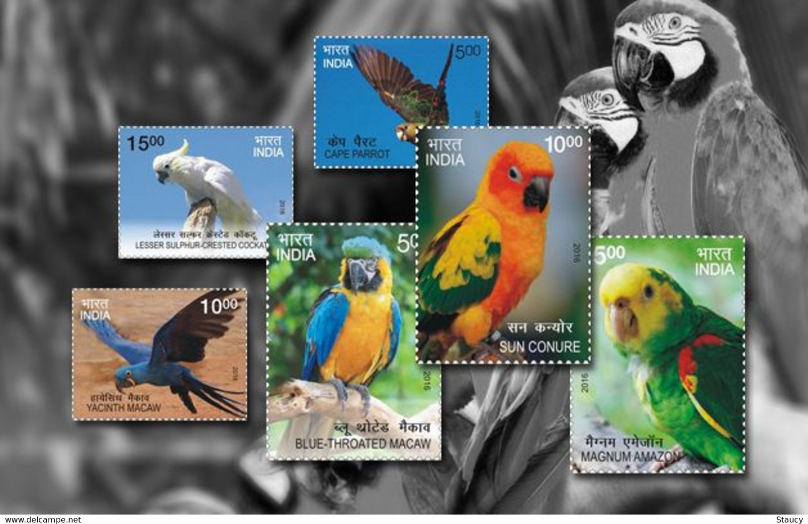 India 2016 Exotic Birds 6v Complete Set MNH Macaw Parrot Amazon Crested, As Per Scan - Coucous, Touracos