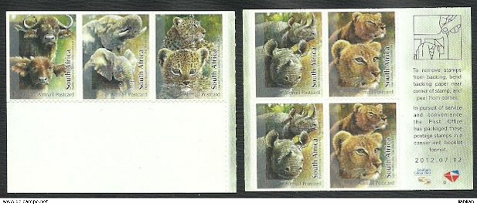 AFRIQUE DU SUD  = 7 TIMBRES NEUFS D ANIMAUX DE CARNET AUTOCOLLANTS DE 2012 - Unused Stamps