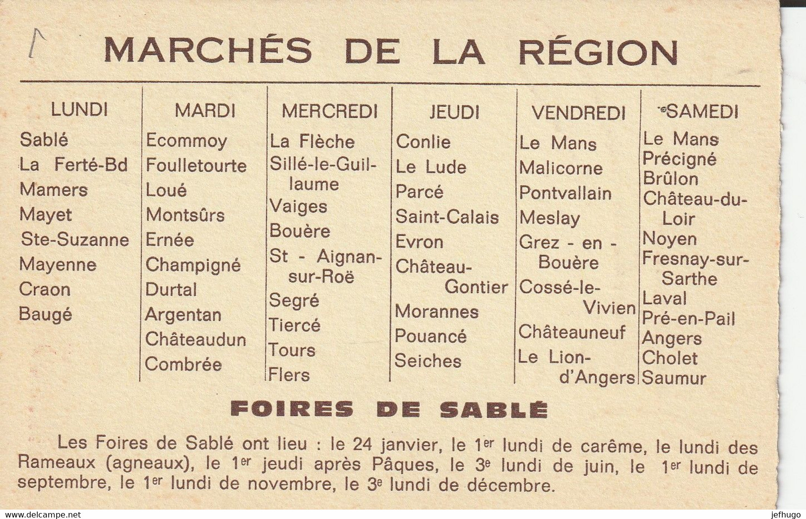 1067 - 72 . SABLE SUR SARTHE . HOTEL DES VOYAGEURS ET DE LA GARE CONFORT MODERNE . AU DOS LISTE MARCHES REGION  SCAN - Sable Sur Sarthe