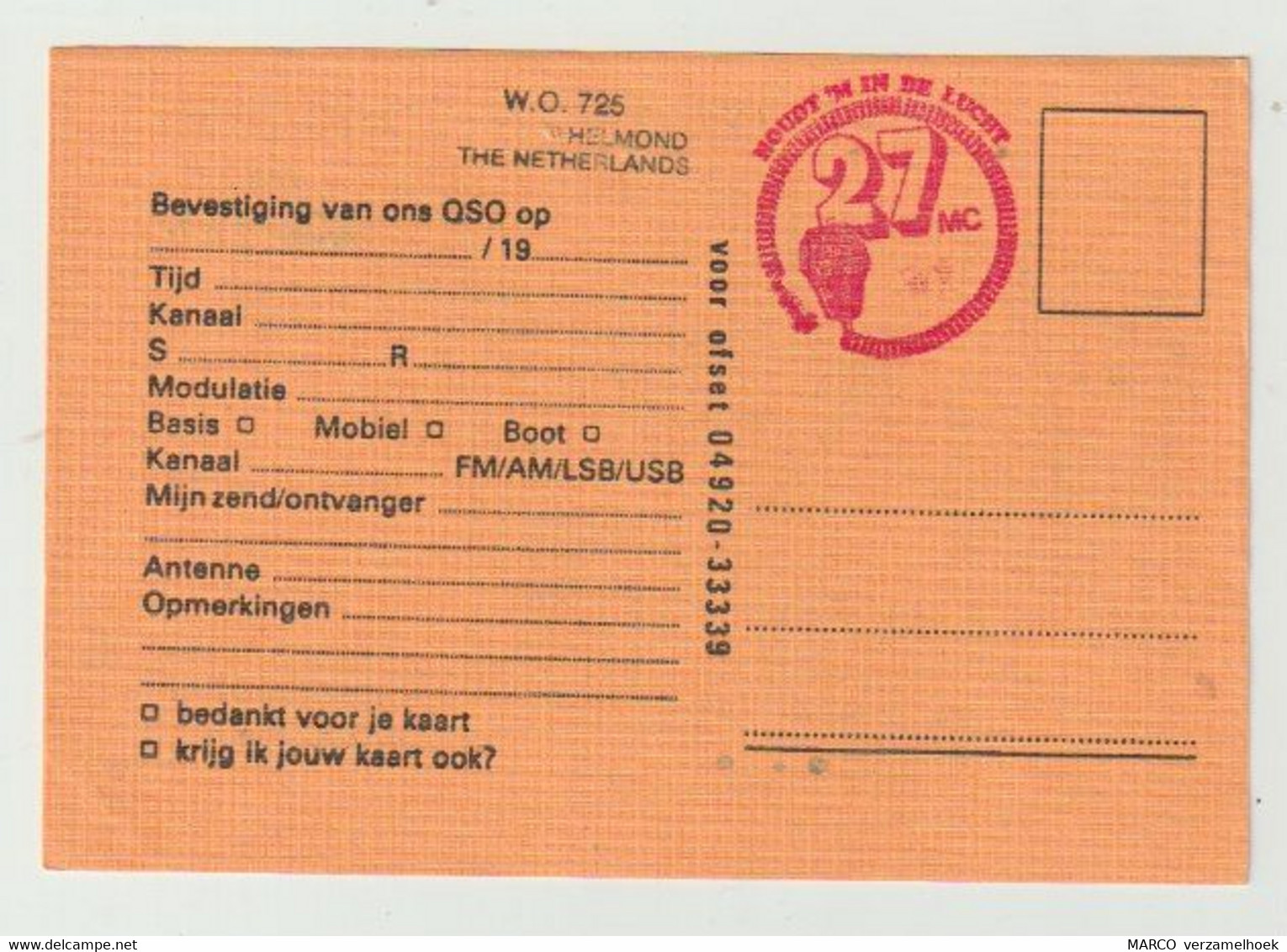 QSL Card 27MC Mustang 2000 Helmond (NL) - CB