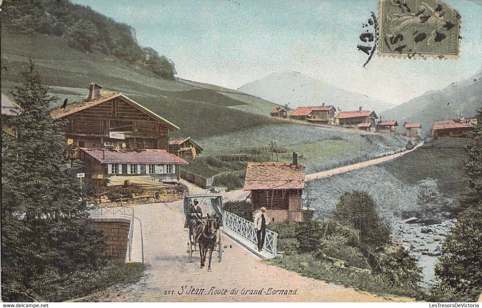 CPA - 73 - SAINT JEAN - Route Du Grand Bornand - Colorisée - Calèche - Saint Jean De Maurienne