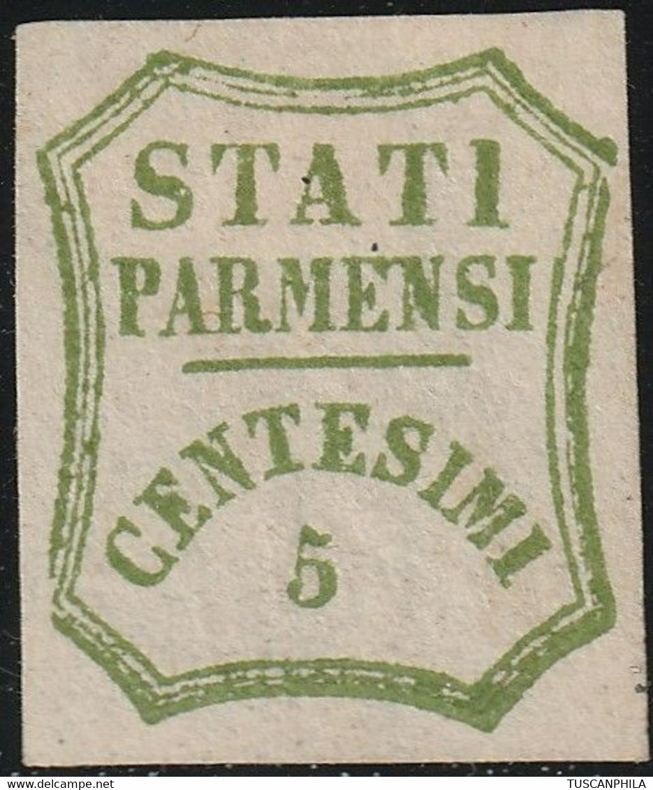 Governo Provvisorio 5 C. Verde Giallo Sass 13  MLH* F.ED, Colla, Oliva, Cert. Bolaffi Cv 1100 - Parme