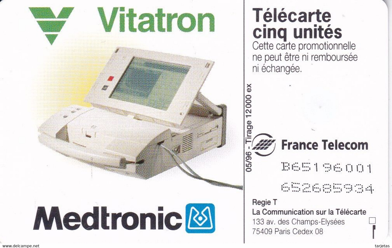 TARJETA DE FRANCIA DE VITATRON FECHA 05-96 (NUEVA-MINT) - Telefoonkaarten Voor Particulieren