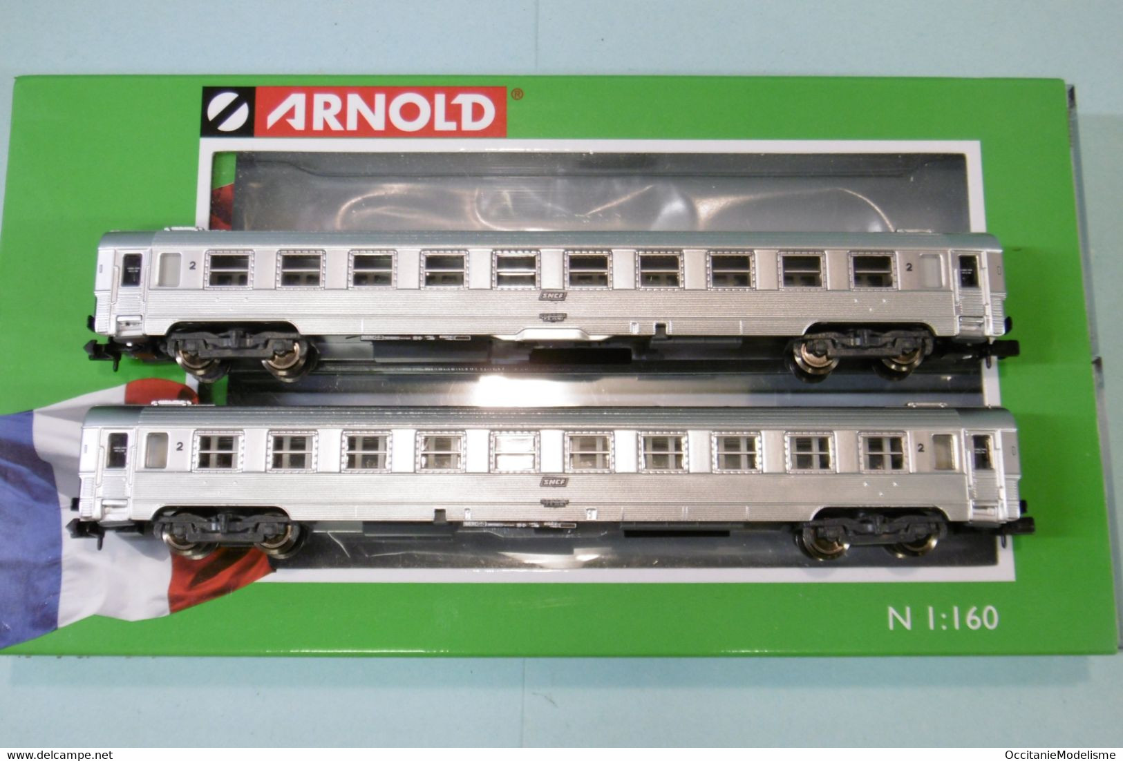 Arnold - Coffret 2 Voitures DEV INOX B10 2ème Classe SNCF ép. IV Réf. HN4337 Neuf N 1/160 - Voitures Voyageurs