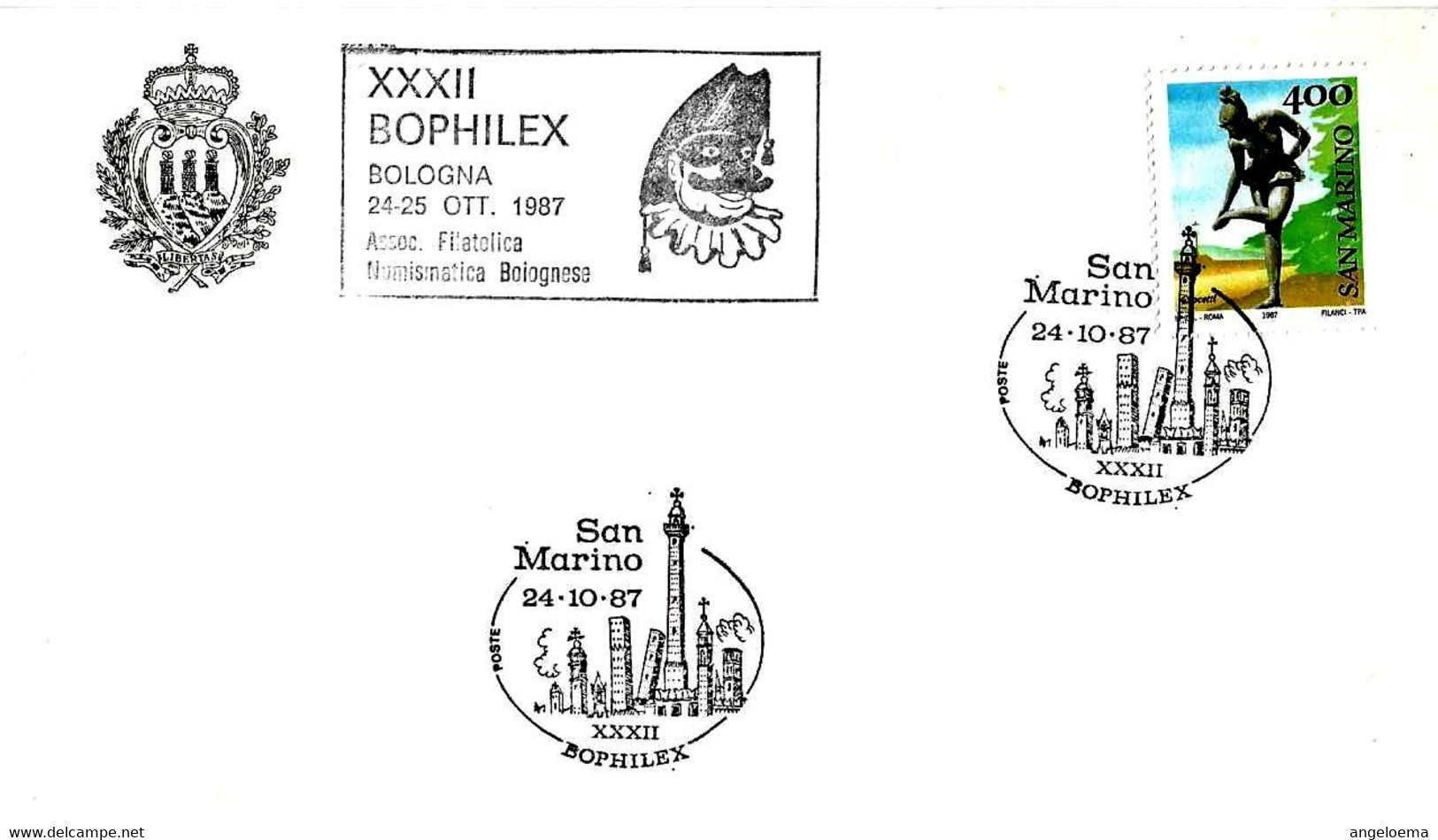 SAN MARINO - 1987 XXXII Bophilex Torri Di Bologna + Timbro Dottor Balanzone Su Busta Aasfn - 9803 - Lettres & Documents
