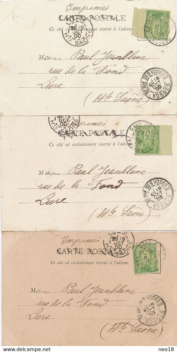 Lot De 3 CP Pionnières Timbrées 1900 Type Sage Etival Gare Hotel Abbaye Roche Appel - Etival Clairefontaine