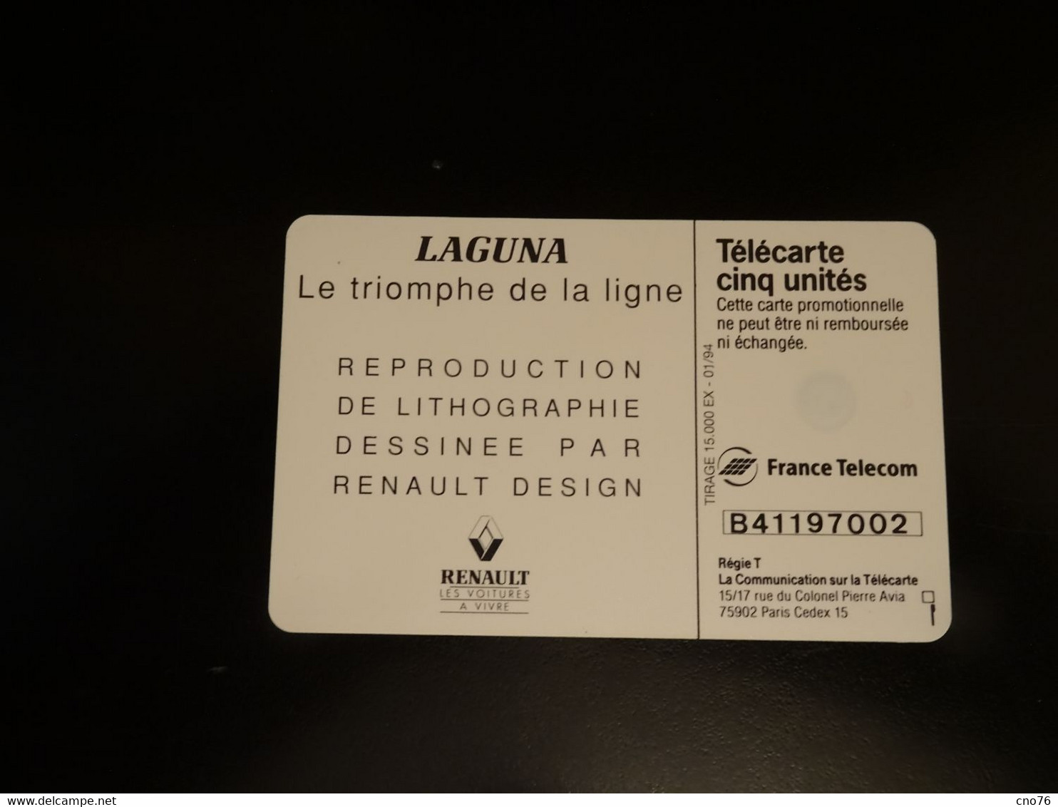 LAGUNA Renault Télécarte 5 Unités 15000 Exp Janvier 1994 - Telefoonkaarten Voor Particulieren