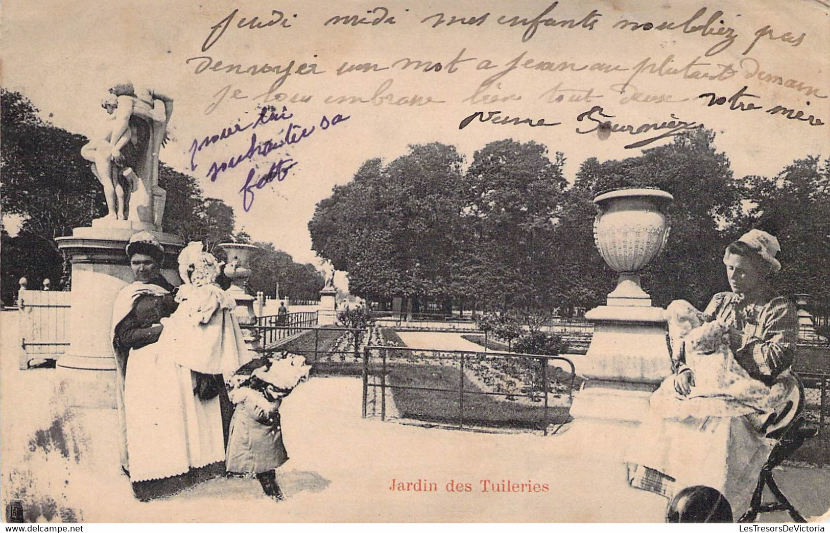 CPA - 75 - PARIS - JARDIN DES TUILERIES - Animée - Femmes Et Enfants - PUB Au Dos ROYAL MOKA CAMBRAI PROVILLE - Parks, Gärten