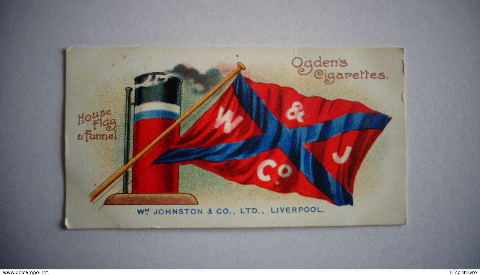 FLAGS AND FUNNELS Steamship Lines 44 Wm JOHNSTON & Co Marine Cigarette OGDEN'S Tobacco Vignette Trading Card Chromo - Ogden's