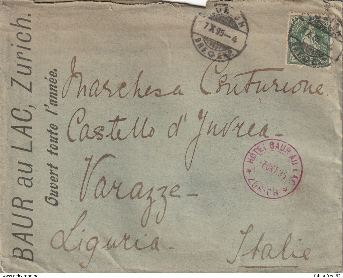 LETTERA 1895 SVIZZERA 25 F. TIMBRO HOTEL BAUR AU LAC ZURICH (ZP2375 - Storia Postale