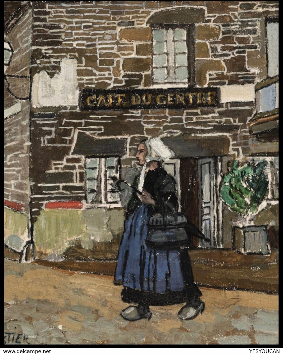 Henry-Claudius Forestier-1874Chêne-Bougeries-1922Meyrin-CAFÉ DU CENTRE PONT AVEN BRETAGNE(art Suisse Peinture Tableau - Oils