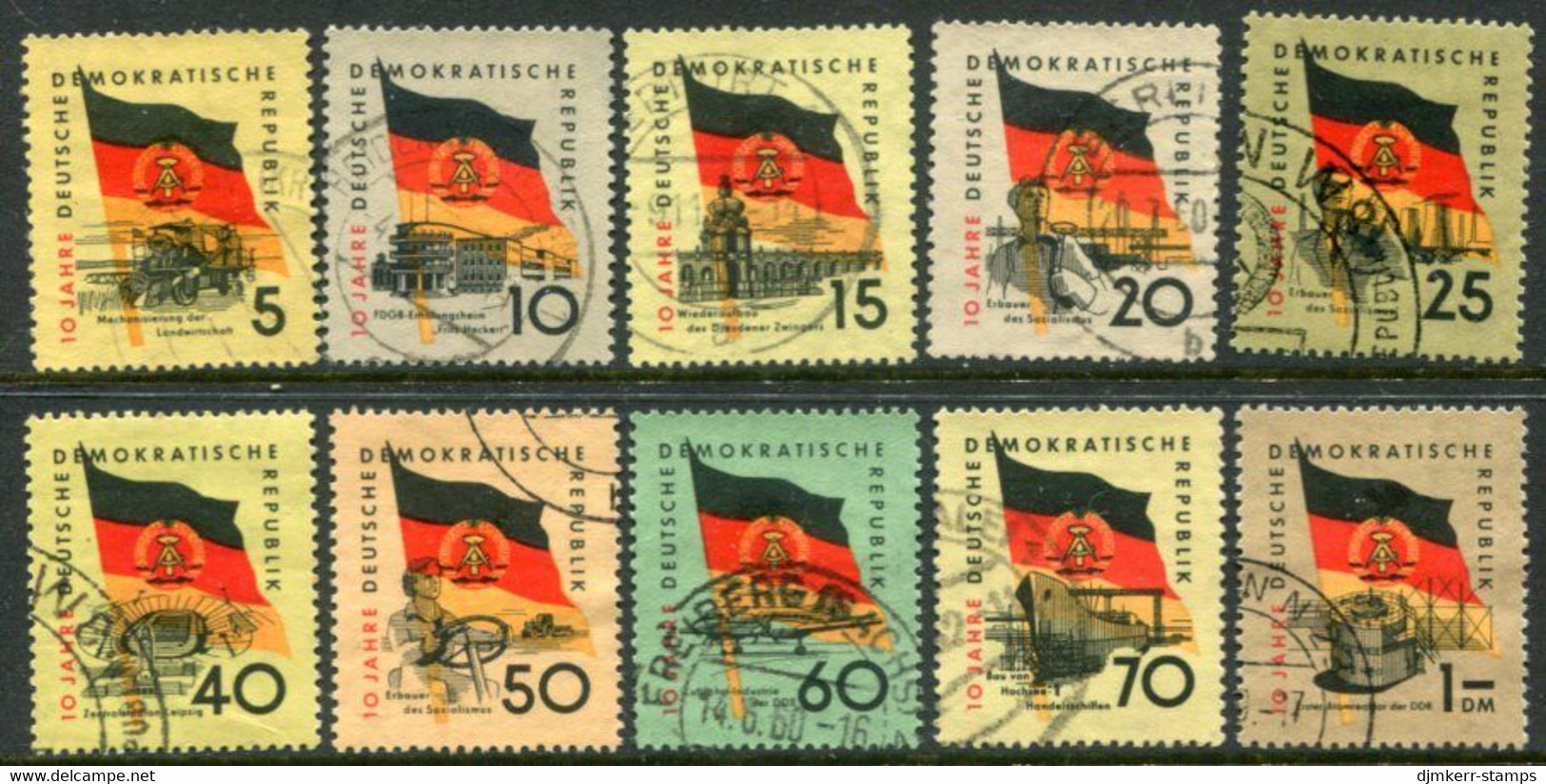 DDR / E. GERMANY 1959 10th Anniversary Of Democratic Reoublic Used  Michel  722-31 - Usados