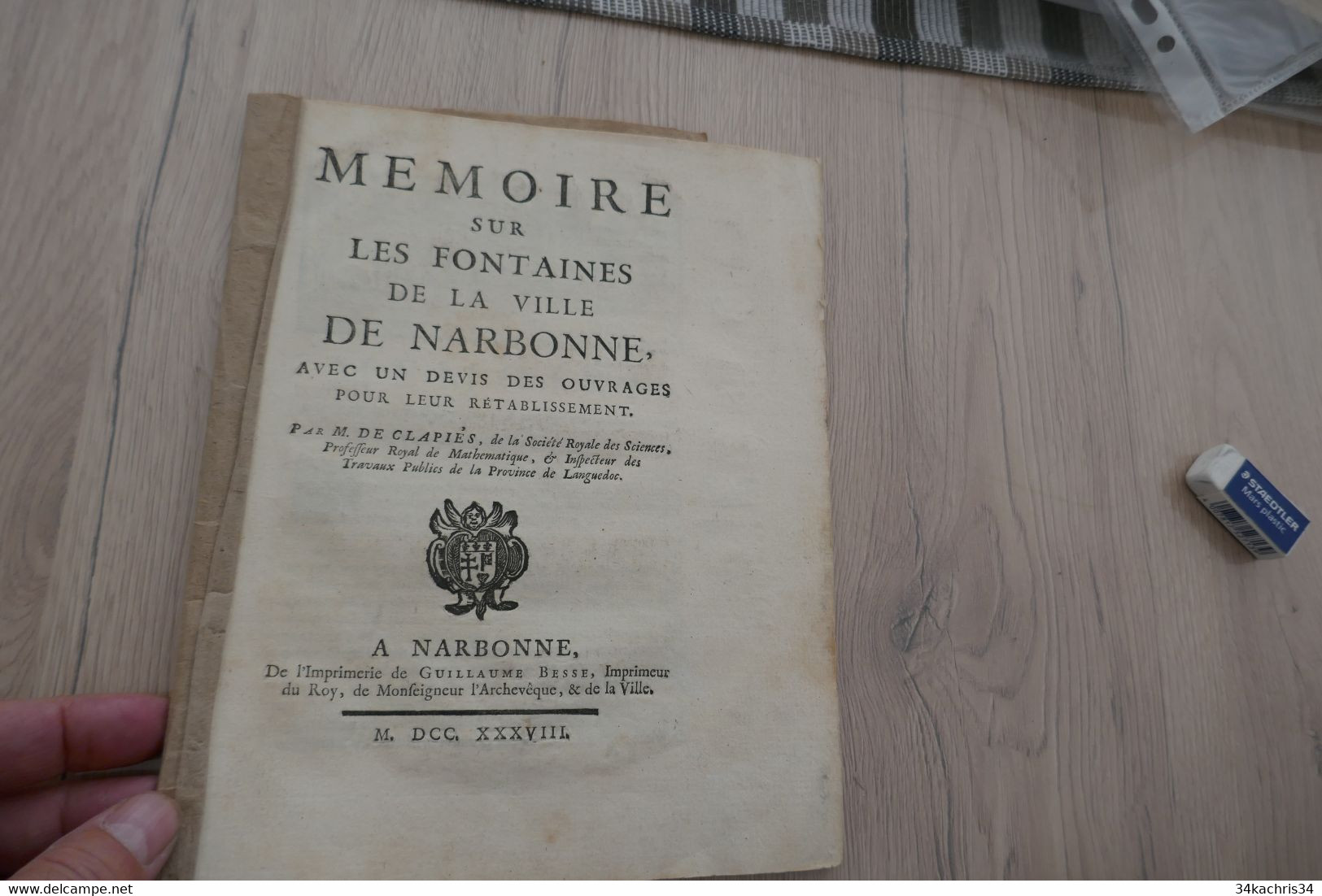 1738 Mémoire Sur Les Fontaines De Narbonne Avec Un Devis... DE CLAPIES Besse Narbonne 27p - Languedoc-Roussillon